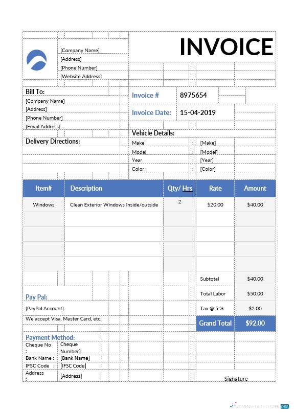Download Car Wash Invoice Template Photoshop template